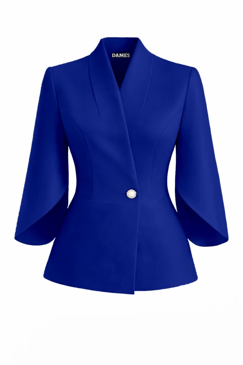 Sacou albastru regal elegant cu maneci trei sferturi asimetrice