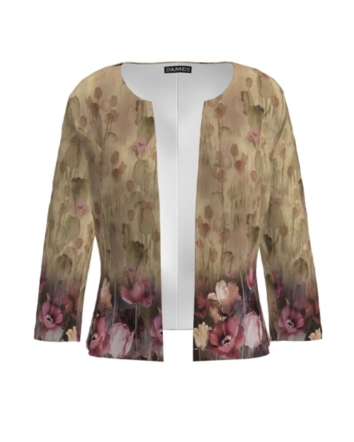 Sacou bej cambrat imprimat cu model floral CMD1077