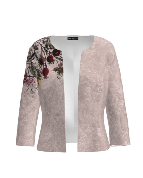Sacou bej cambrat imprimat cu model floral CMD1788