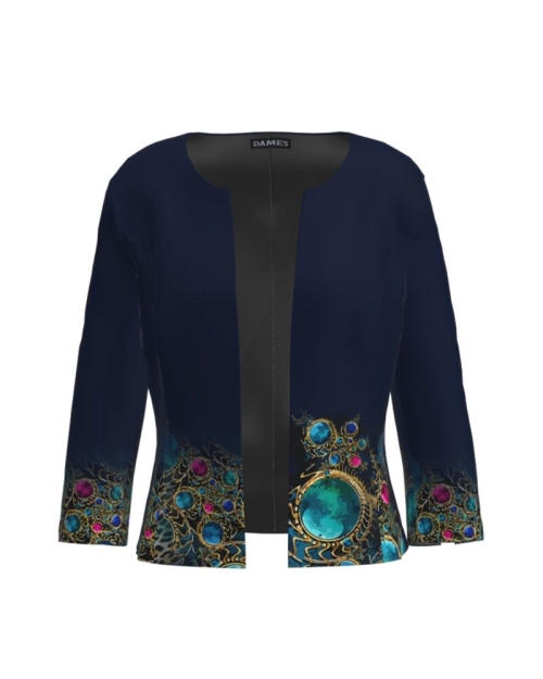 Sacou bleumarin cambrat imprimat cu accente turcoaz CMD3649