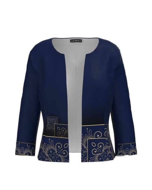 Sacou bleumarin cambrat imprimat cu model floral CMD3020