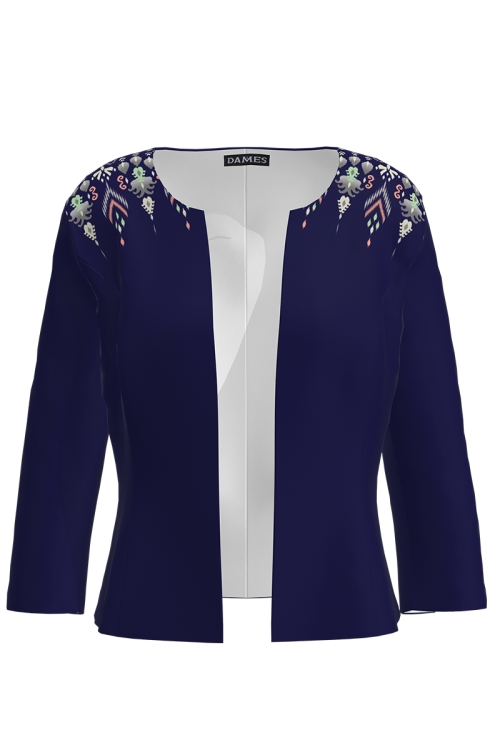Sacou bleumarin cambrat imprimat traditional