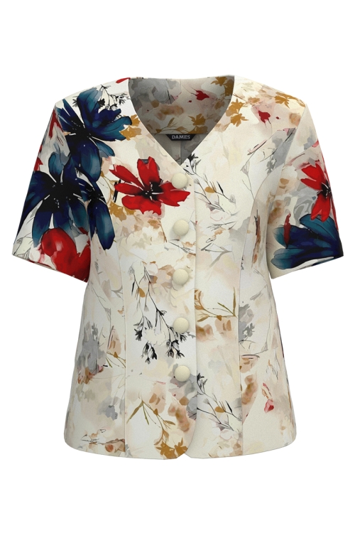 Sacou cambrat cu maneca scurta imprimat floral