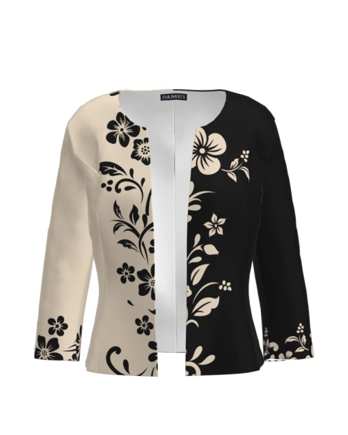 Sacou cambrat in doua culori cu imprimeu floral CMD2622