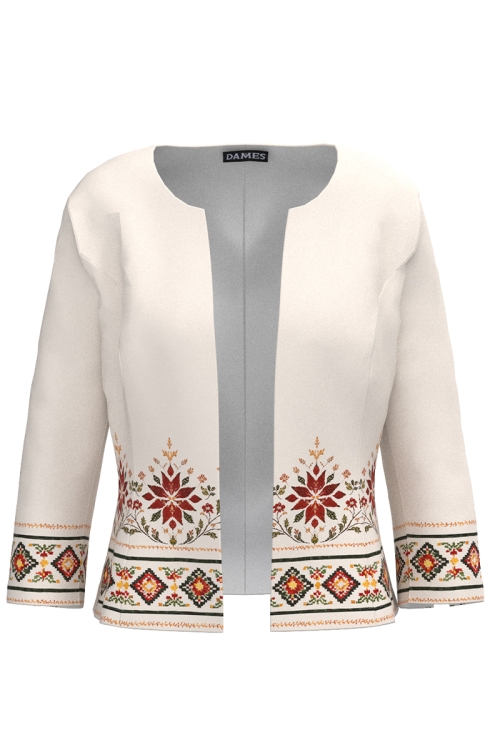 Sacou cambrat ivory cu motive traditionale florale