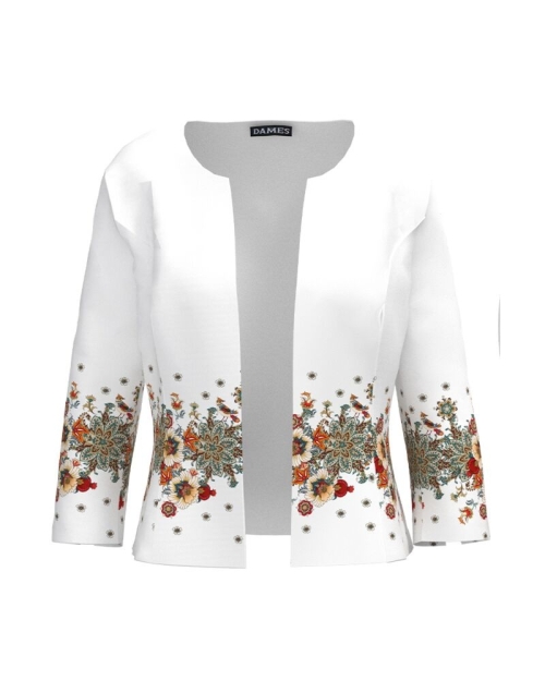 Sacou casual alb imprimat cu model floral CMD3988