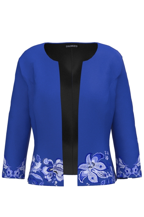 Sacou casual albastru imprimat cu model traditional AW24