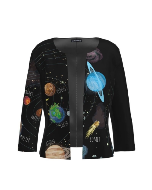 Sacou casual negru imprimat Sistemul solar CMD3999