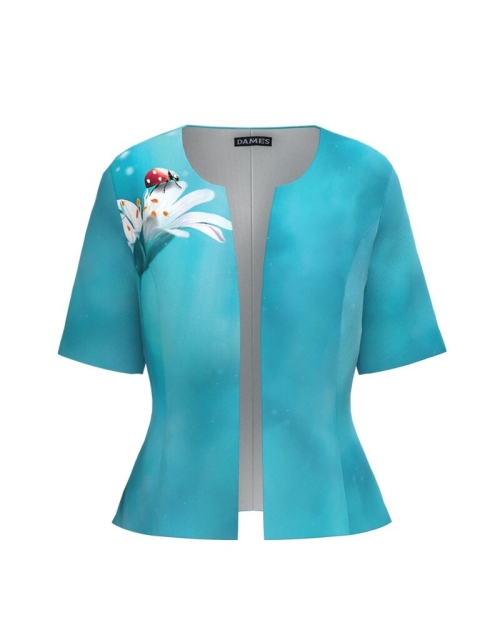 Sacou de vara cu maneca scurta bleu imprimat buburuza CMD2895