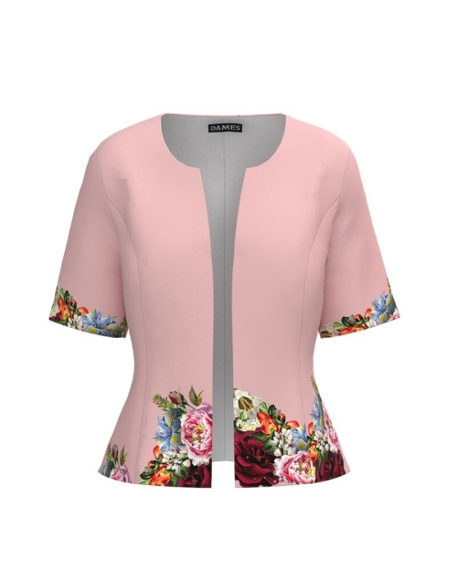 Sacou de vara cu maneca scurta roz imprimat cu model floral CMD2754