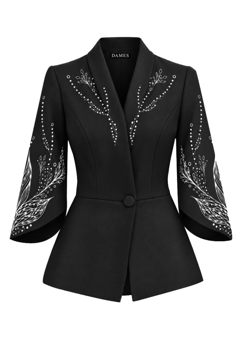 Sacou elegant gri carbune cu maneci trei sferturi asimetrice Armonie Monocroma