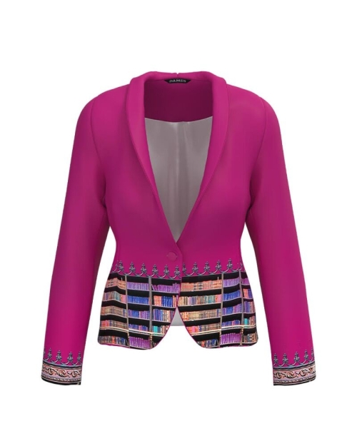 Sacou fucsia cambrat imprimat cu model Carti CMD4596 - Img 1