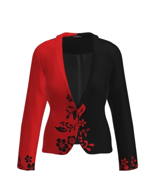 Sacou in doua culori cambrat imprimat cu model floral CMD3596