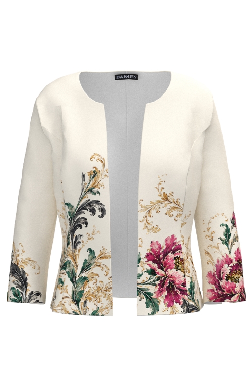 Sacou ivory cambrat imprimat Bujor Imperial
