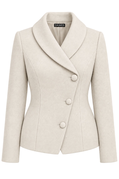 Sacou ivory elegant asimetric din stofa groasa Noemi
