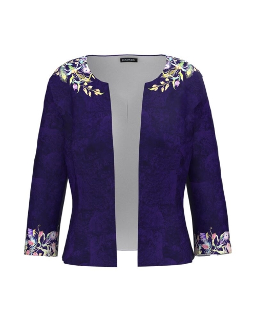 Sacou mov cambrat imprimat cu model floral multicolor CMD2540