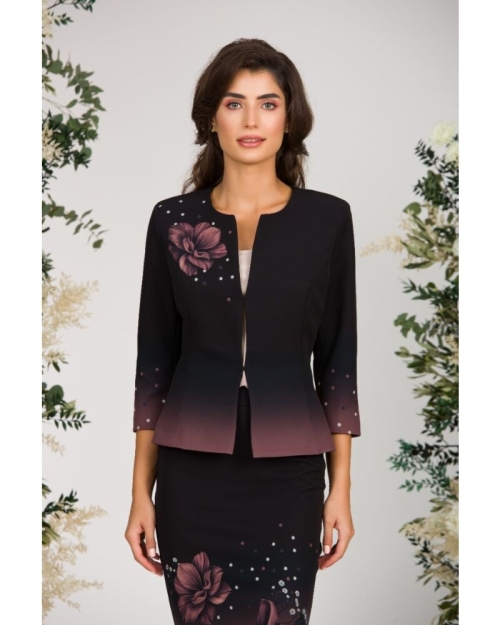 Sacou negru cambrat imprimat cu model floral CMD2680 - Img 1