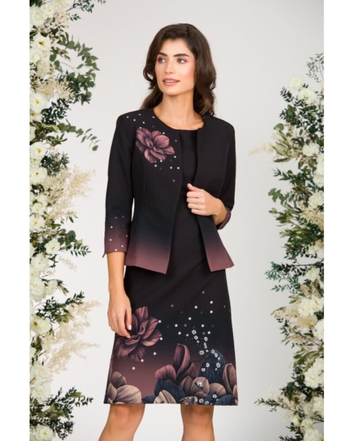 Sacou negru cambrat imprimat cu model floral CMD2680 - Img 4