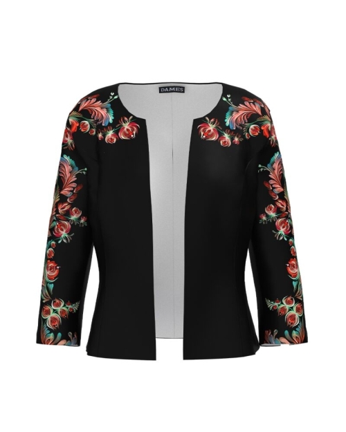 Sacou negru cambrat imprimat cu model floral CMD3829