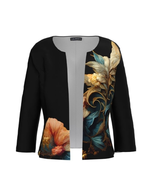 Sacou negru cambrat imprimat cu model floral CMD4258