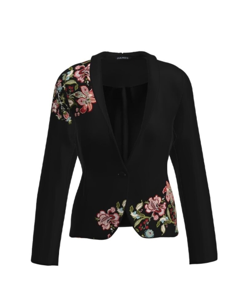 Sacou negru cambrat imprimat Floral CMD2550