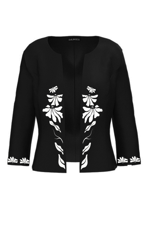 Sacou negru cambrat imprimat floral in contrast