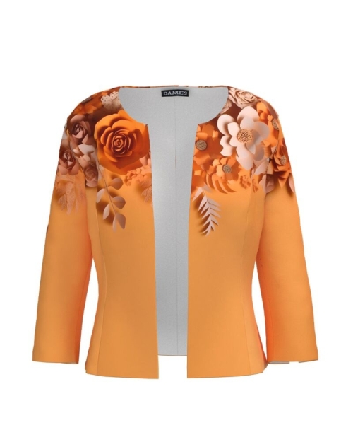 Sacou portocaliu cambrat imprimat cu model floral CMD4678 - Img 1