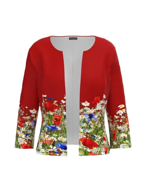 Sacou rosu cambrat imprimat Flori de camp CMD631
