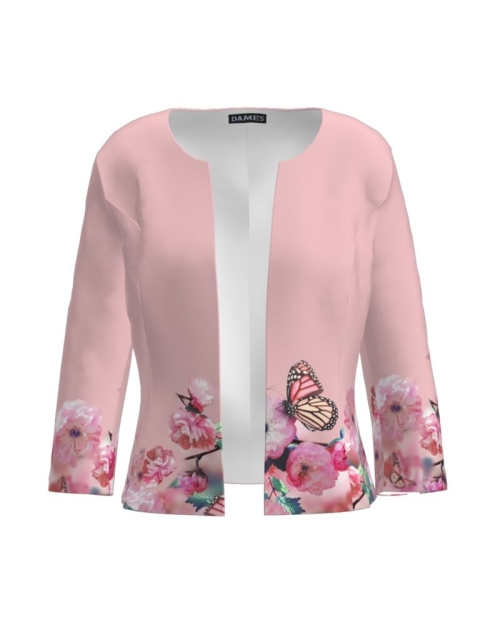 Sacou roz cambrat imprimat cu model floral CMD2499
