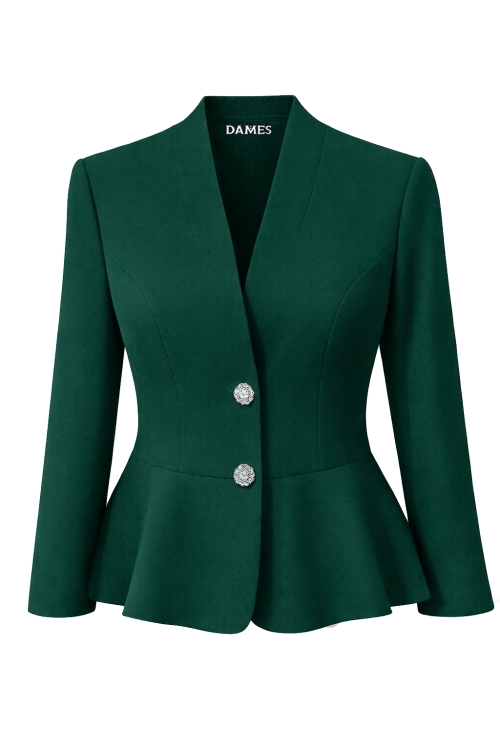 Sacou verde elegant cu volan si nasturi bijuterie