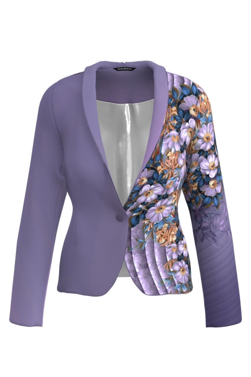 Sacou violet cambrat imprimat cu model floral CMD3555 - Img 2