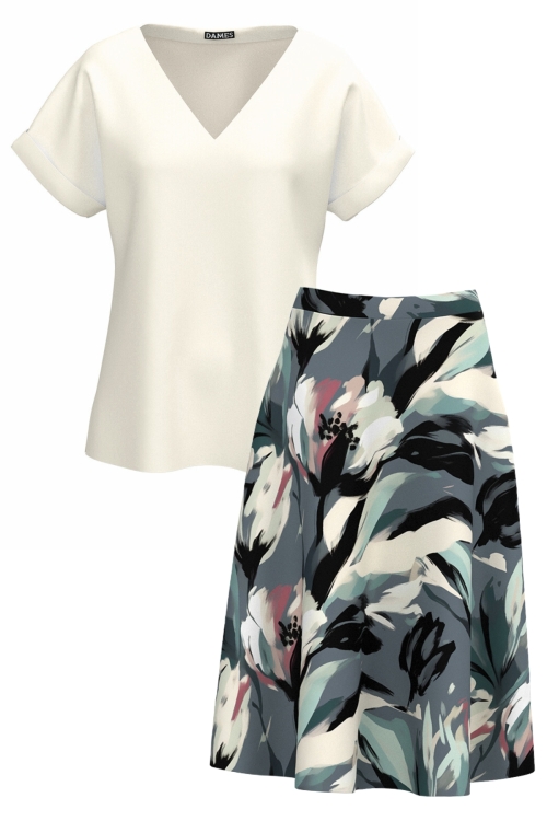 Set dama bluza maneca raglan si fusta clos
