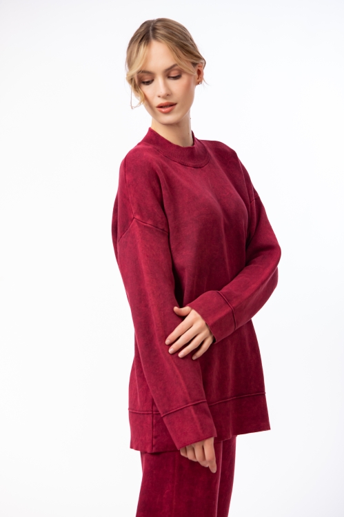 Set dama bordo cu pantaloni drepti si bluza lejera - Img 4