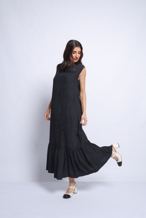 Set rochie lunga neagra fara maneci si jacheta din rayon - Img 2