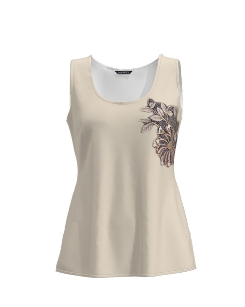 Top casual bej imprimat cu model floral CMD777