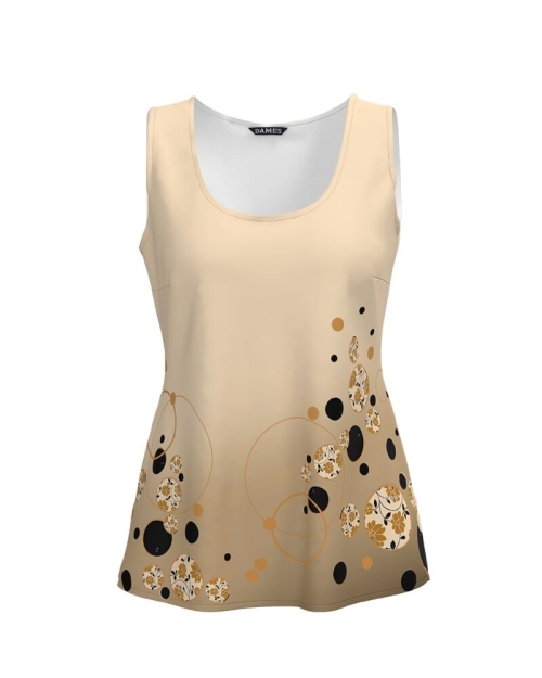 Top casual bej imprimat cu model geometric CMD4346 - Img 1