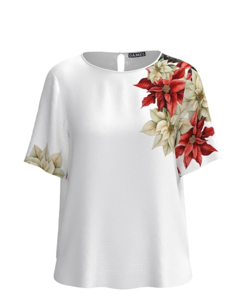 Bluza alba cu maneca scurta imprimata floral CMD4960