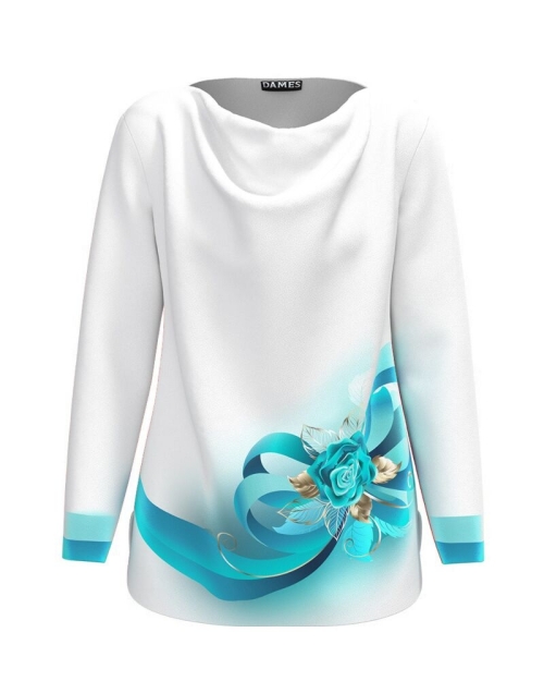 Bluza alba din catifea cu imprimeu floral CMD3477