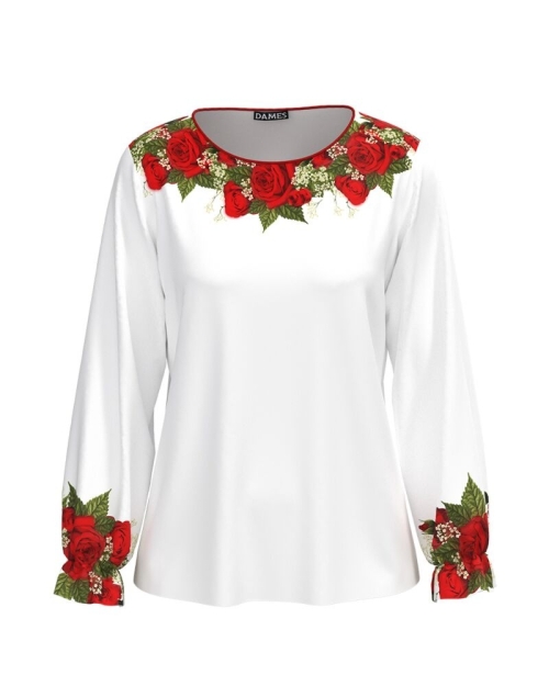 Bluza alba imprimata cu model Trandafiri CMD3989