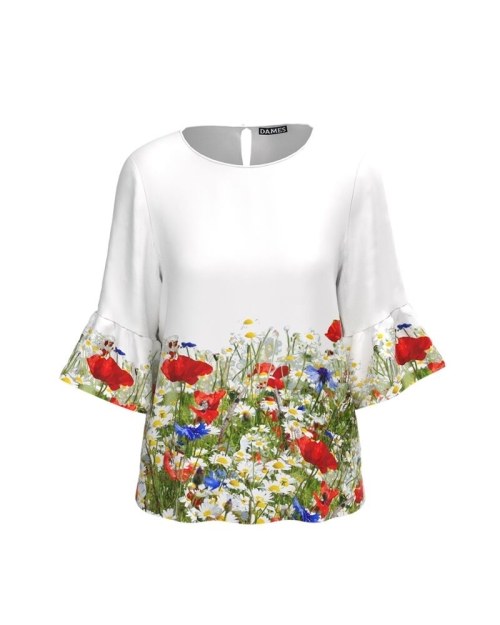 Bluza alba imprimata digital Flori de camp CMD630