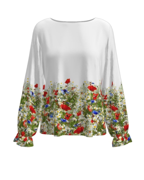 Bluza alba imprimata Flori de camp CMD530