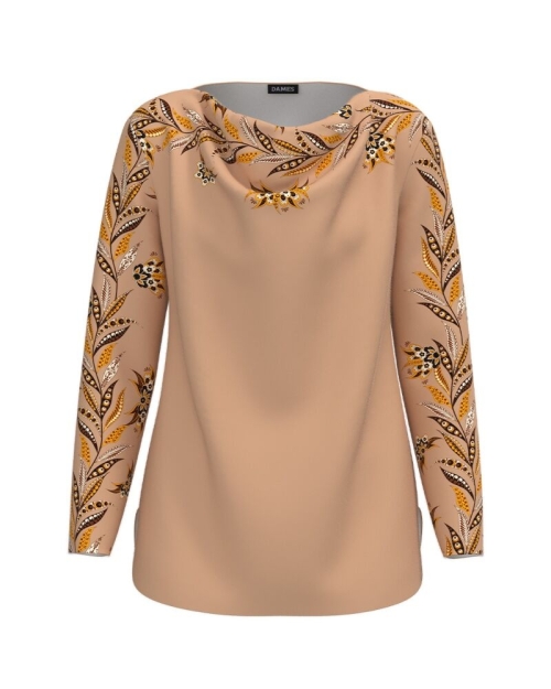 Bluza bej din catifea pufoasa cu imprimeu floral CMD1302
