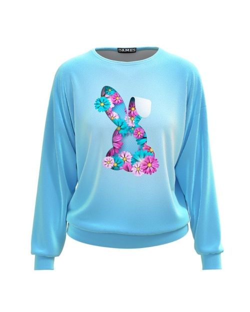 Bluza bleu tip hanorac din catifea cu imprimeu Iepuras CMD4010