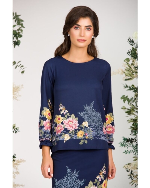 Bluza bleumarin imprimata cu model floral CMD3178 - Img 4