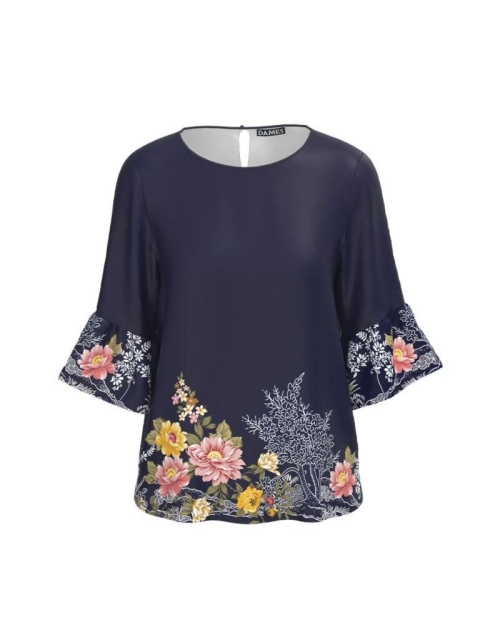 Bluza bleumarin imprimata cu model floral CMD4555