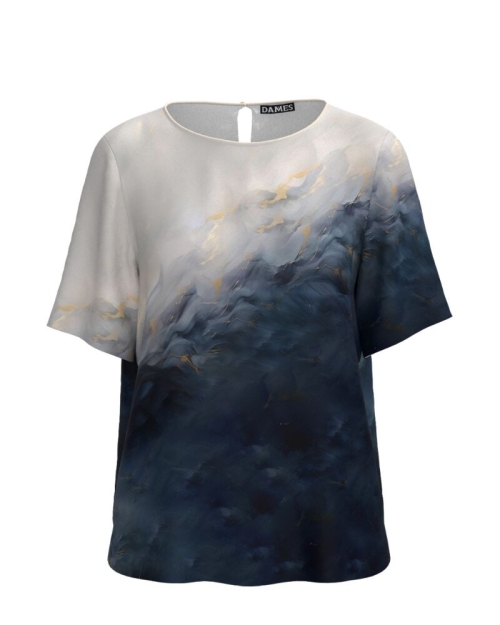 Bluza cu maneca scurta imprimata bleumarin in degrade - Img 1