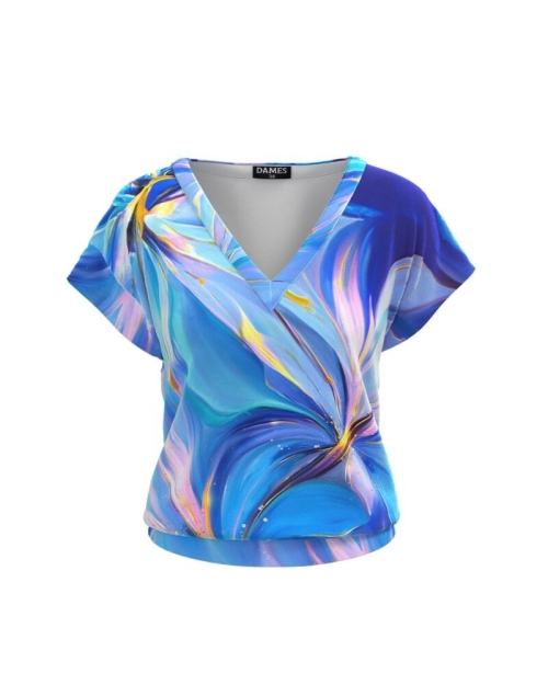 Bluza din catifea cu decolteul in V cu imprimeu iris SS24