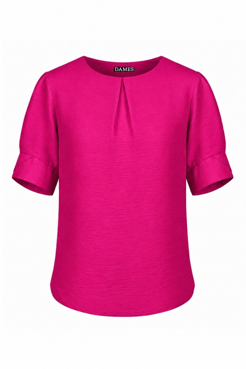 Bluza fucsia din vascoza cu pliu si maneca scurta cu manseta