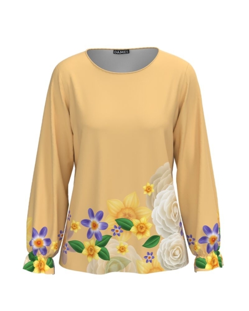Bluza galbena imprimata cu model floral CMD2480