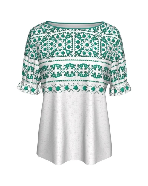 Bluza imprimata cu motive traditionale turcoaz MC22